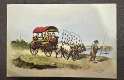 İstanbul Öküz Arabasında bayanlar temalı eski kartpostal