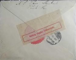 Osmanlı 1917 ZARF  İstanbul'dan Budapeşte'ye Macaristan'a yollanmış   iki lisanlı damgalı  ve kapama etiketli ,Sansürlü ,Çok Nadir.