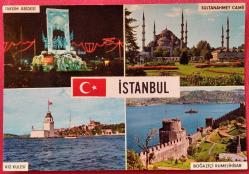 Kartpostal: İstanbul - Taksim Abidesi, Sultanahmet Camii, Kız Kulesi, Rumelihisarı (Keskin Color)