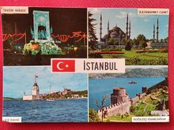 Kartpostal: İstanbul - Taksim Abidesi, Sultanahmet Camii, Kız Kulesi, Rumelihisarı (Keskin Color)