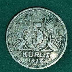 TÜRKİYE  1938     5   KURUŞ