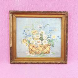 ANTİKA SEPETTE PAPATYALAR VE KIR ÇİÇEKLERİ TEMALI NATÜRMORT YAĞLIBOYA RESİM