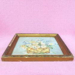 ANTİKA SEPETTE PAPATYALAR VE KIR ÇİÇEKLERİ TEMALI NATÜRMORT YAĞLIBOYA RESİM