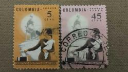 1963 YILI KOLOMBİYA Havayolu Postası ÇALIŞMA HAYATINDA KADIN TAM SERİ DAMGALI ŞARNİYERSİZ