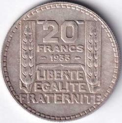 FRANSA 1933 GÜMÜŞ 20 FRANK AZ ÇIKAR 20 GR