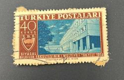 Türk Pulu - Turkish Stamp - Mektup Zarfından Kesilmiş / Postadan Geçmiş Pul Filateli -  DAMGALI - SİYASAL BİLGİLER FAKÜLTESİNİN 100. YILI 1959 TEMALI PUL, 40 KURUŞ - Türkiye Cumhuriyeti - NOSTALJİK DOĞUM GÜNÜ HEDİYESİ