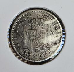 İSPANYA 50 CENT 1904 ( YILDIZLAR  İÇİNDE 1 ve 0 RAKAMLARI  )