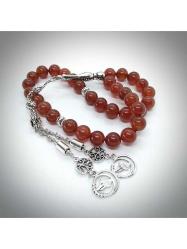 10 mm Kırmızı Akik Taşlı Tespih, 33'Lü, Özel Tasarım Püsküllü