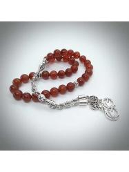 10 mm Kırmızı Akik Taşlı Tespih, 33'Lü, Özel Tasarım Püsküllü