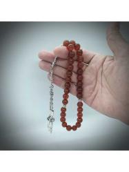 10 mm Kırmızı Akik Taşlı Tespih, 33'Lü, Özel Tasarım Püsküllü