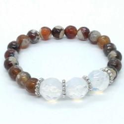 Faset Kesim Doğal Akik ve İri Sıkma Opal Taşlı Tasarım Bileklik - Unisex