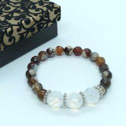 Faset Kesim Doğal Akik ve İri Sıkma Opal Taşlı Tasarım Bileklik - Unisex