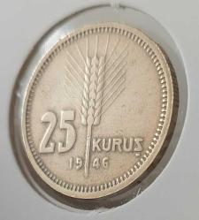 1946 YILI ORİJİNAL 25 KURUŞ MADENİ BRONZ 4LL2ZZ1 ÇİLALTI ÇOK NADİR
