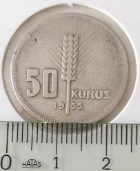 1935 YILI ORİJİNAL GÜMÜŞ 50 ELLİ KURUŞ WW2RR1A ÇOK NADİR