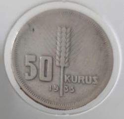 1935 YILI ORİJİNAL GÜMÜŞ 50 ELLİ KURUŞ WW2RR1A ÇOK NADİR