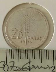 1937 GÜMÜŞ 25 KURUŞ ORİJİNAL ÇİLALTI 4NNN1P NADİR SENELİ