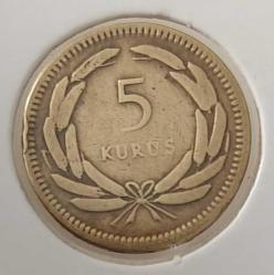 1950 YILI MADENİ PİRİNÇ 5 BEŞ KURUŞ ORİJİNAL D5QQ2 ÇOK TEMİZ NADİR