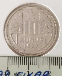 1937 YILI ORİJİNAL 10 KURUŞ MADENİ NİKEL BB2RRR1 NADİRİ