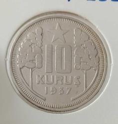 1937 YILI ORİJİNAL 10 KURUŞ MADENİ NİKEL BB2RRR1 NADİRİ
