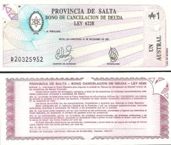 Argentina Salta 1987 • P# S2612e • 1 Austral • UNC ( Çil Kondüsyon )