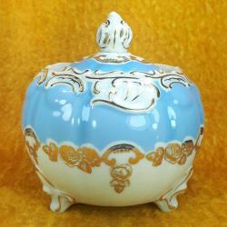 VINTAGE OSCAR SCHLEGELMILCH GERMANY  EL İŞİ ALTIN YALDIZ DEKORLU KAPAKLI BONBONYER , KAPAĞI HASARLI , HÂLİYLE