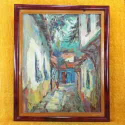 VINTAGE BURSA ESKİ OSMANLI DÖNEMİ SOKAK TEMALI İMZALI TARİHLİ YAĞLIBOYA RESİM