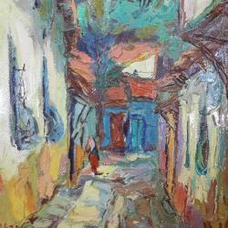 VINTAGE BURSA ESKİ OSMANLI DÖNEMİ SOKAK TEMALI İMZALI TARİHLİ YAĞLIBOYA RESİM