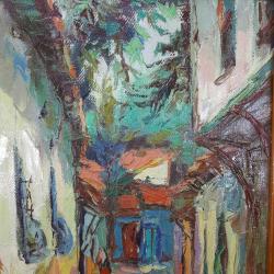 VINTAGE BURSA ESKİ OSMANLI DÖNEMİ SOKAK TEMALI İMZALI TARİHLİ YAĞLIBOYA RESİM