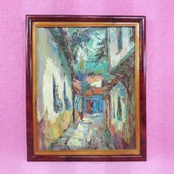 VINTAGE BURSA ESKİ OSMANLI DÖNEMİ SOKAK TEMALI İMZALI TARİHLİ YAĞLIBOYA RESİM