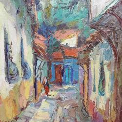 VINTAGE BURSA ESKİ OSMANLI DÖNEMİ SOKAK TEMALI İMZALI TARİHLİ YAĞLIBOYA RESİM