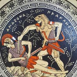 VINTAGE MİTOLOJİK YUNAN SAVAŞ TEMALI SERAMİK DUVAR TABAĞI