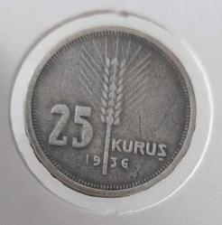 1936 GÜMÜŞ 25 KURUŞ ORİJİNAL NADİR M3PPP2