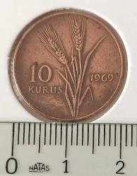 1969 ON 10 KURUŞ BAKIR-BRONZ ALAŞIMI ORİJİNALDİR 2BBB1D NADİR TARİHLİSİ