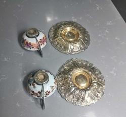 Osmanlı 2 adet Gümüş ve Satsuma Porselen Kahve Fincanları  Orjinal Kutusunda