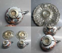 Osmanlı 2 adet Gümüş ve Satsuma Porselen Kahve Fincanları  Orjinal Kutusunda