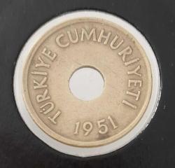 1951 DELİKLİ 1 BİR KURUŞ ORİJİNAL MADENİ PİRİNÇ ÇOK ÇOK TEMİZ 2ŞŞ1VV