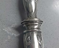 Victorian Antika Fransız Fildişi Görünümlü Celluloid Malzeme ve Gümüş kaplama Salata Servis Çatalı ve Kaşığı  Orjinal Kutusunda