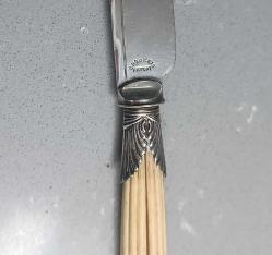 Antika Victorian 1860 lar BUXTON & CO Sheffield Gümüş Kaplama ve Kemik Saplı Kahvaltı Bıçağı ve Çatalı İngiltere