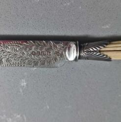 Antika Victorian 1860 lar BUXTON & CO Sheffield Gümüş Kaplama ve Kemik Saplı Kahvaltı Bıçağı ve Çatalı İngiltere