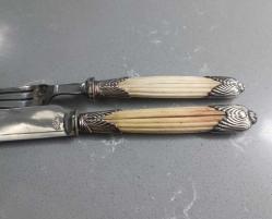 Antika Victorian 1860 lar BUXTON & CO Sheffield Gümüş Kaplama ve Kemik Saplı Kahvaltı Bıçağı ve Çatalı İngiltere