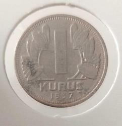 1937 ORİJİNAL 1 KURUŞ YUVARLAK TIRTILSIZDIR NADİR OLANI 2YYY1Z