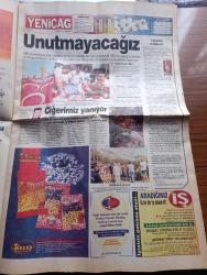 Türkiye'de Yeniçağ Gazetesi - Turkish Newspaper - 9 Temmuz 2003 - PKK Tunceli valisi Cafer Akyüz'e saldırdı  2 şehit - CHP lideri Deniz Baykal'ın nota tepkisi - askerimize saldırdı parmağı olan Talabani Ankara'da Abdullah Gül tarafından ağırlanacak - MHP lideri Devlet Bahçeli ABD Kıbrıs ve Kuzey Irak konularında Türkiye'yi arkadan vurdu - kırkpınar'ın yeni ağası Mustafa Altunhan hakkındaki iddialar - 2500 ABD'li asker firar etti - Erzurum'da yapılan kazılarda toplu mezar ortaya çıktı - Onbinlerce işçi AKP'li Tayyip başvekil işçi memur aç sefil dedi - Kuzey Irak'ta 11 askerimizi esir alan ABD'ye tepkiler durmuyor - Ferhat Tunç PKK'yı övmekten tutuklandı - AKP'den hortumcuya kıyak - Koç Sistem Dell Satacak - 16. Altın güvercin festivali şarkı yarışması Burak Uçkan'ın birinciliği ile sona erdi - Türkiye'de milli takım bazında kaleci sıkıntısı yaşanıyor - Beşiktaş'ta Lucescu fırtınası - Galatasarayla 3 yıl aradan sonra tekrar nikah tazeleyen Hakan Şükür çok mutluyum dedi Fotoğrafı