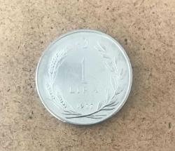 1977 CUMHURİYET MADENİ PARALARI  1 LİRA ÇİLLL KENAR YAZILARI DÜZ