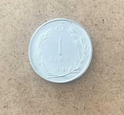 1976 CUMHURİYET MADENİ PARALARI  1 LİRA ÇİLLL KENAR YAZILARI TERS