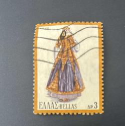 Yunanistan Pulu - Greek Stamp -Postadan Geçmiş Pul Filateli - Damgalı - Ioannina, Epirus bölgesi yerel kıyafet giyen kadın temalı pul , 3 PARA - YABANCI PULLAR - NOSTALJİK DOĞUM GÜNÜ HEDİYESİ