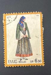 Yunanistan Pulu - Greek Stamp - Postadan Geçmiş Pul Filateli - Damgalı - Geleneksel Kıyafet Giyen  Kadın Temalı Pul , 6.50 PARA - YABANCI PULLAR - NOSTALJİK DOĞUM GÜNÜ HEDİYESİ