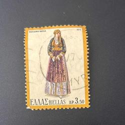 Yunanistan Pulu - Greek Stamp - Postadan Geçmiş Pul Filateli - Damgalı - Geleneksel Kıyafet Giyen  Kadın Temalı Pul , 3.50 PARA - YABANCI PULLAR - NOSTALJİK DOĞUM GÜNÜ HEDİYESİ