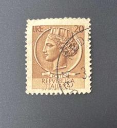 İtalya Pulu - Italy Stamp -  Postadan Geçmiş Pul Filateli - DAMGALI - SYRACUSE MADENİ PARASI TEMALI PUL, 20 PARA - YABANCI PULLAR -NOSTALJİK DOĞUM GÜNÜ HEDİYESİ