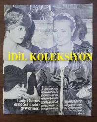 PRENSES DIANA'NIN FOTOĞRAFLI DERGİ SAYFASI - A MAGAZINE CLIPPING OF PRINCESS DIANA - 29 x 23 cm EBADINDA - ALMANCA DERGİDEN - LADY DIANAS ERSTE SCHLACHT: GEWONNEN