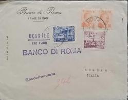 Cumhuriyet 1960 BANCO DI ROMA ZARF  İzmir'den Cenova'ya İtalya'ya yollanmış   iki lisanlı damgalı  ve kayıtlı , Nadir.